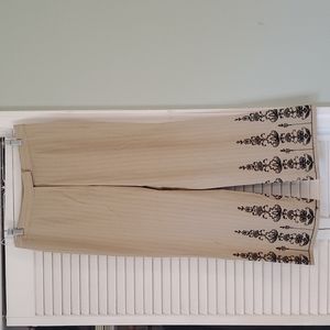Harold's embroidered cropped pants. Size 6  Tan w/ black pinstripe & embroidery